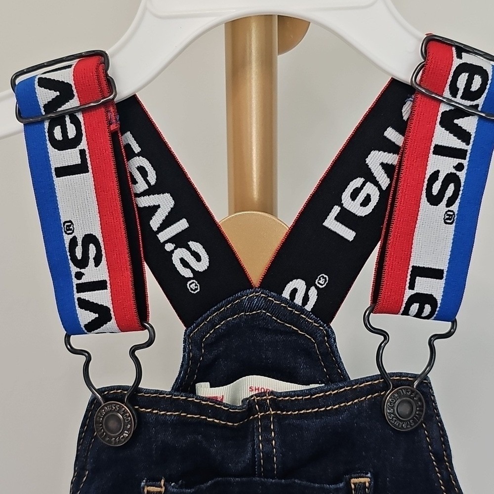 Levi's Baby Denim Shortalls 24M Logo Strap Overalls Dark Wash Cotton‎ 2T - Picture 13 of 15